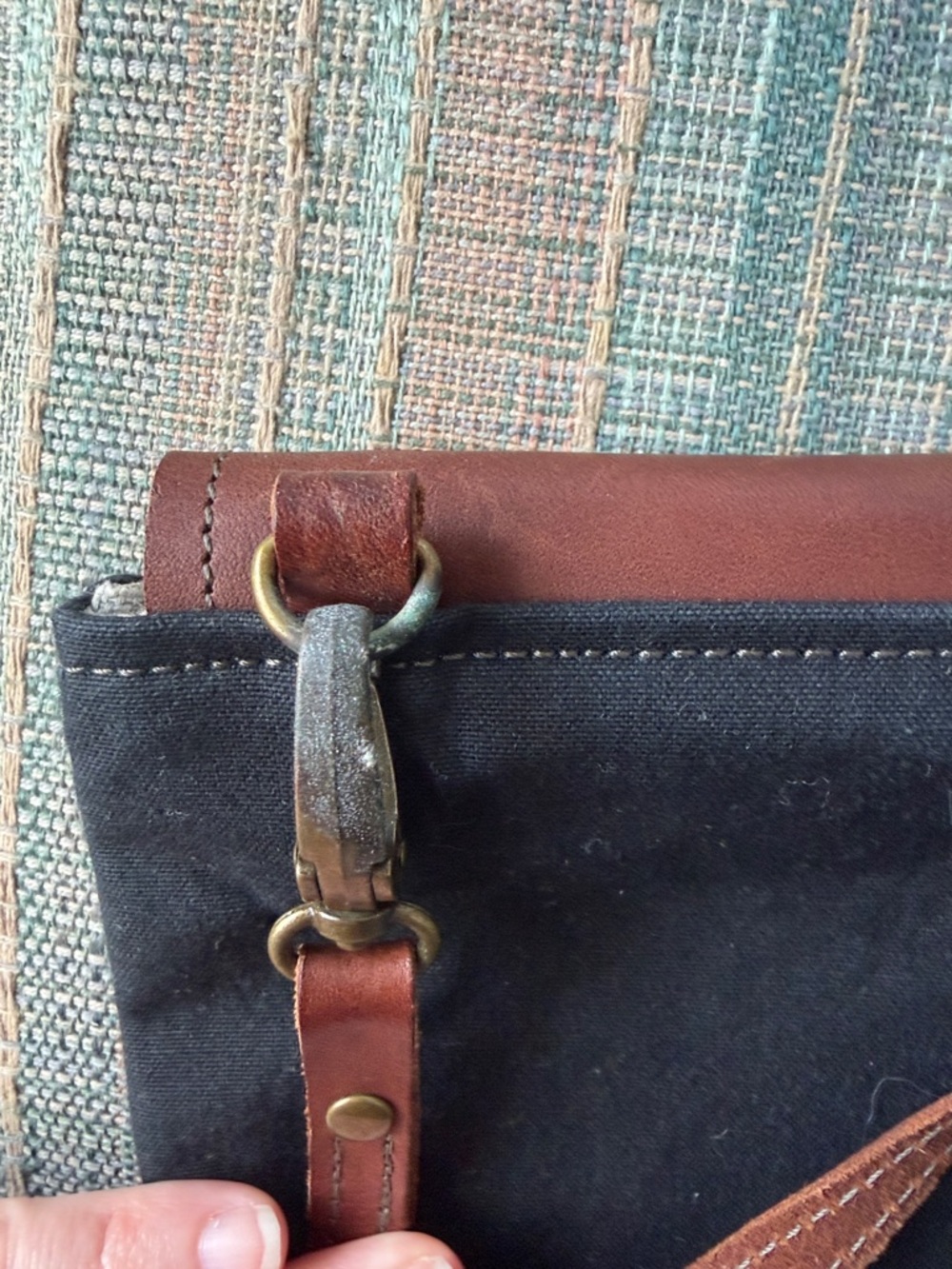 R. Riveter Brown Leather & Black cloth Crossbody Bag - Picture 4 of 6
